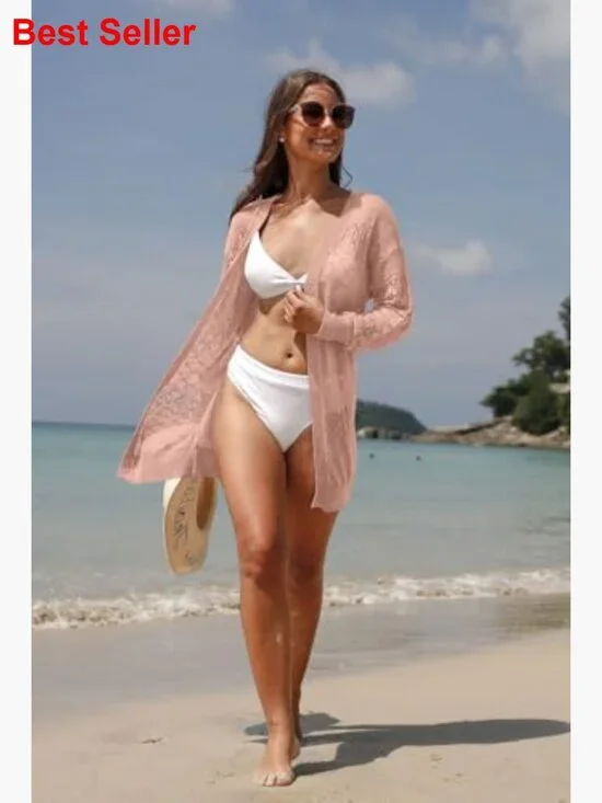 Lightweight Viscose Cardigan Sweater Open Front Long Sleeve Boho Coverup - Picture 2 of 7